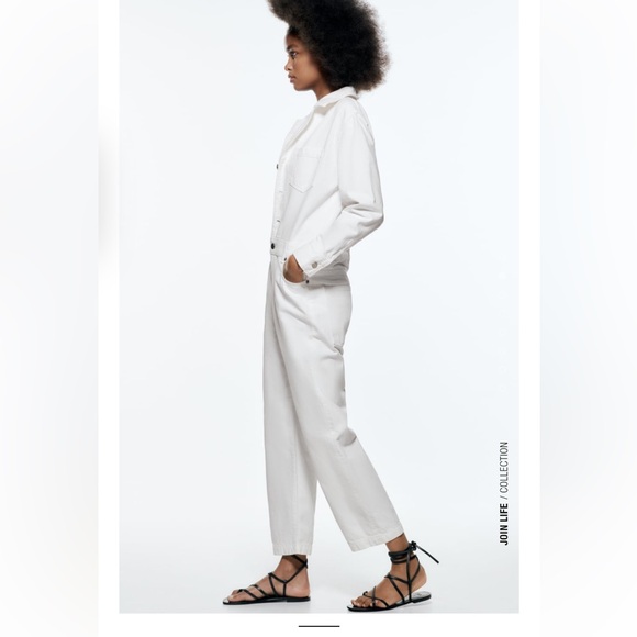 Zara long white denim jumpsuit sz s - Picture 5 of 7